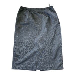Vintage 80s Donna Vinci Couture Skirt Black Paisley Pencil Back Slit Y2k Western